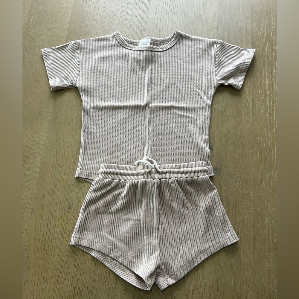 Shop Sova waffle tan matching set sz 4t neutral top & bottom drawstring waist